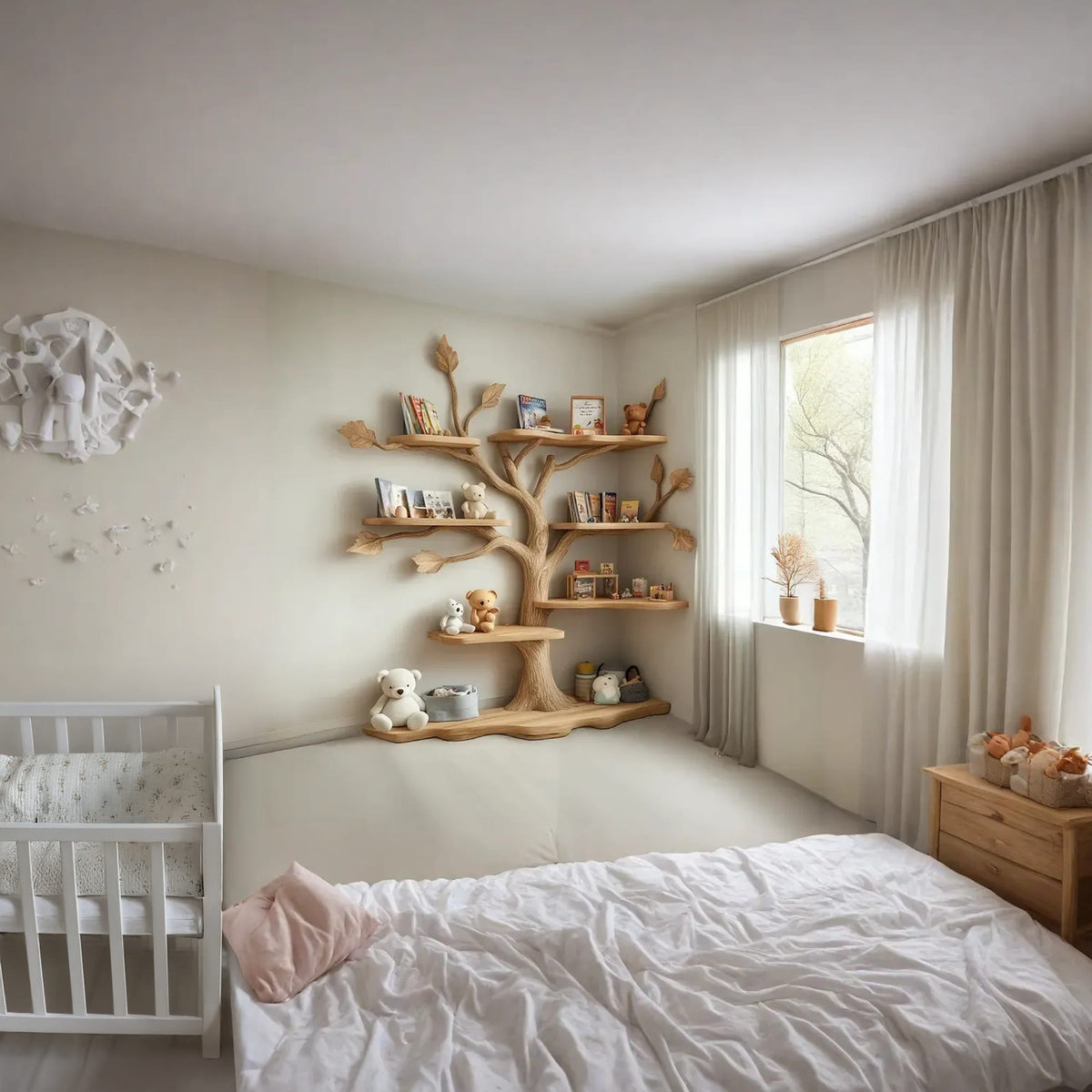 Tree Kids Bookshelf Natural Trees Baby Room Decor Gift, solid wood, built to order