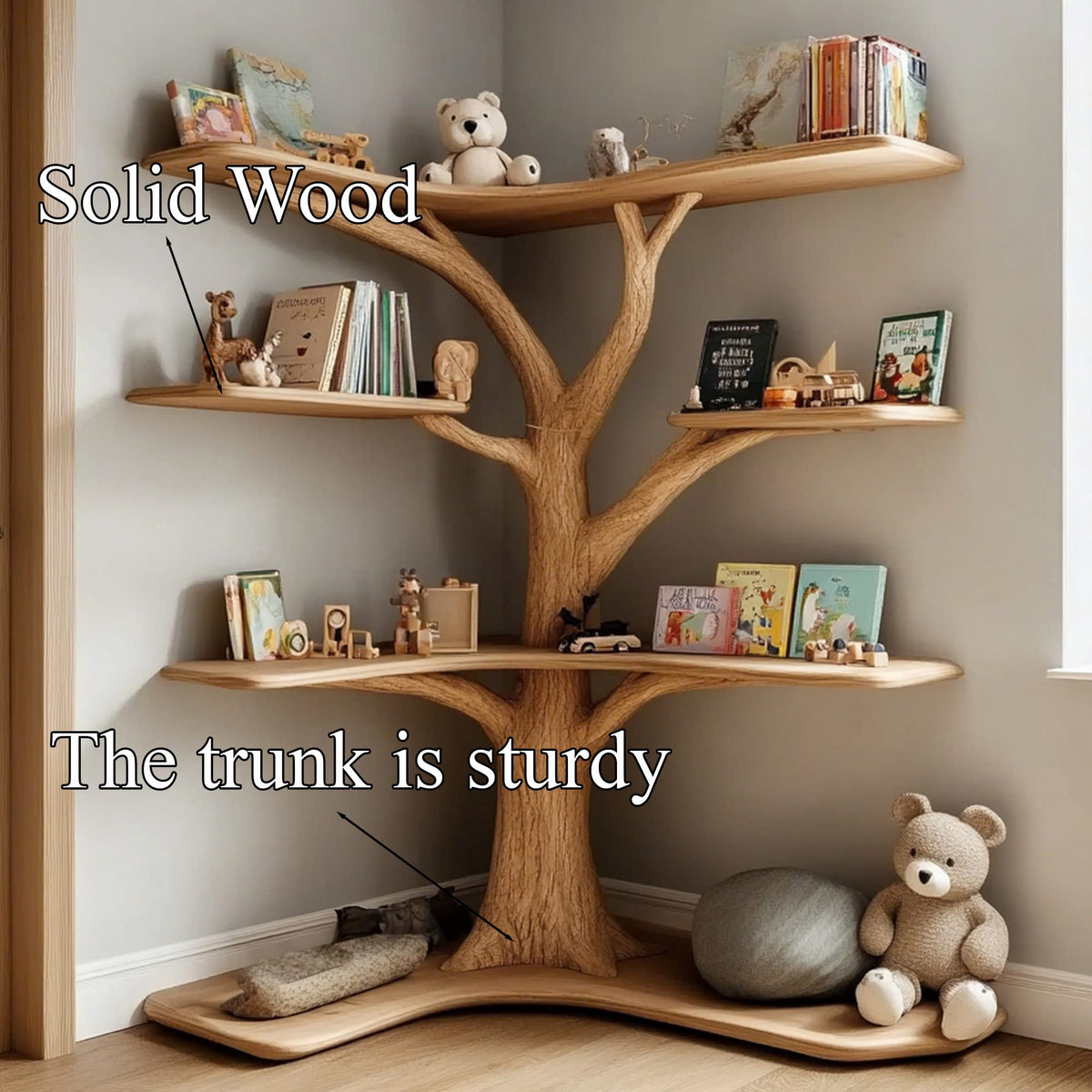 Kids Custom Tree Bookcase Decor Home Birthday Gift, solid wood, built to order