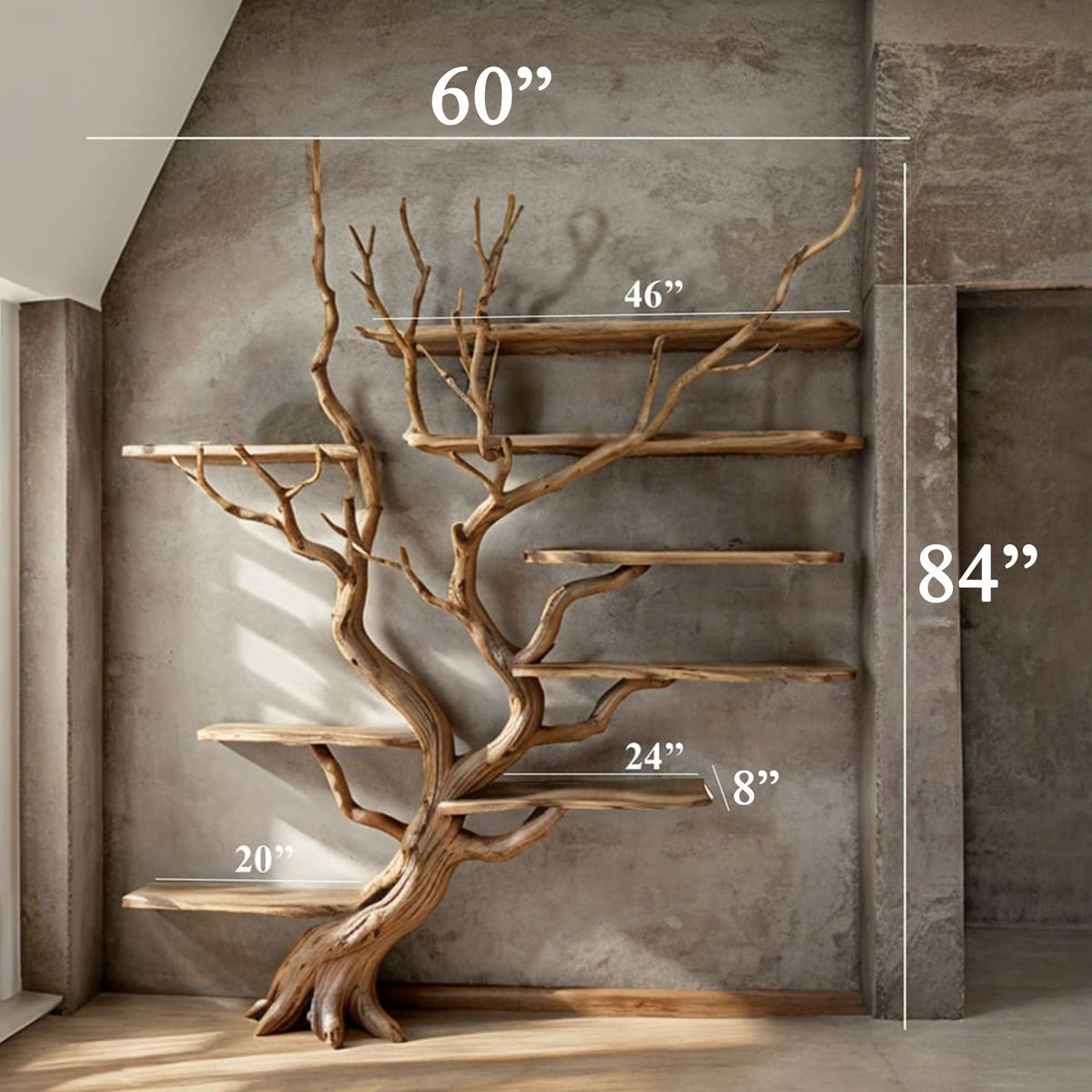Tree Bookshelf Driftwood Branch Floating Bookshelf, solid wood, built to order