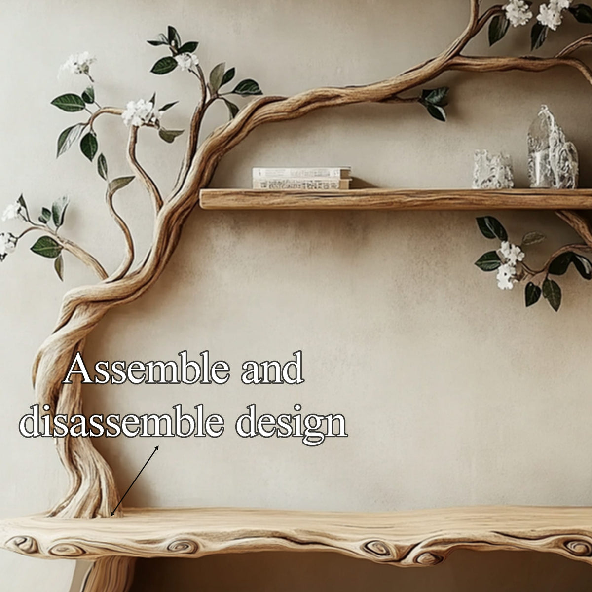 Wall Bookshelf Tree Shelf Rustic Design Home Gift Her, solid wood, built to order