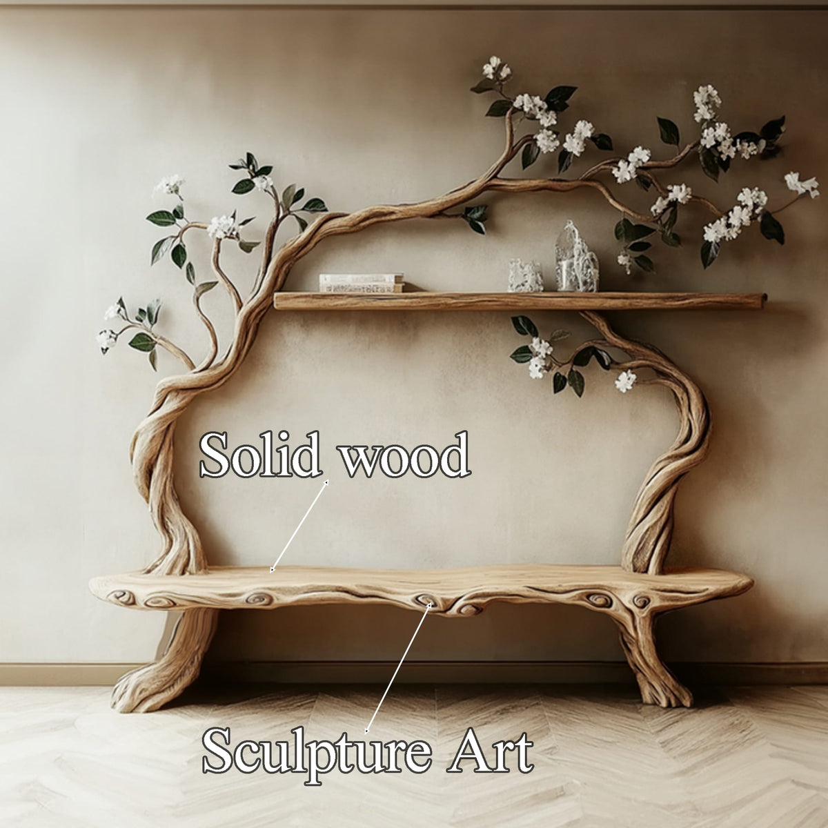 Wall Bookshelf Tree Shelf Rustic Design Home Gift Her, solid wood, built to order