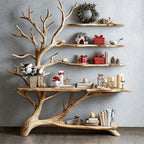 Mid Century Console Table with Tree Book Shelf Entry Table, solid wood, built to order