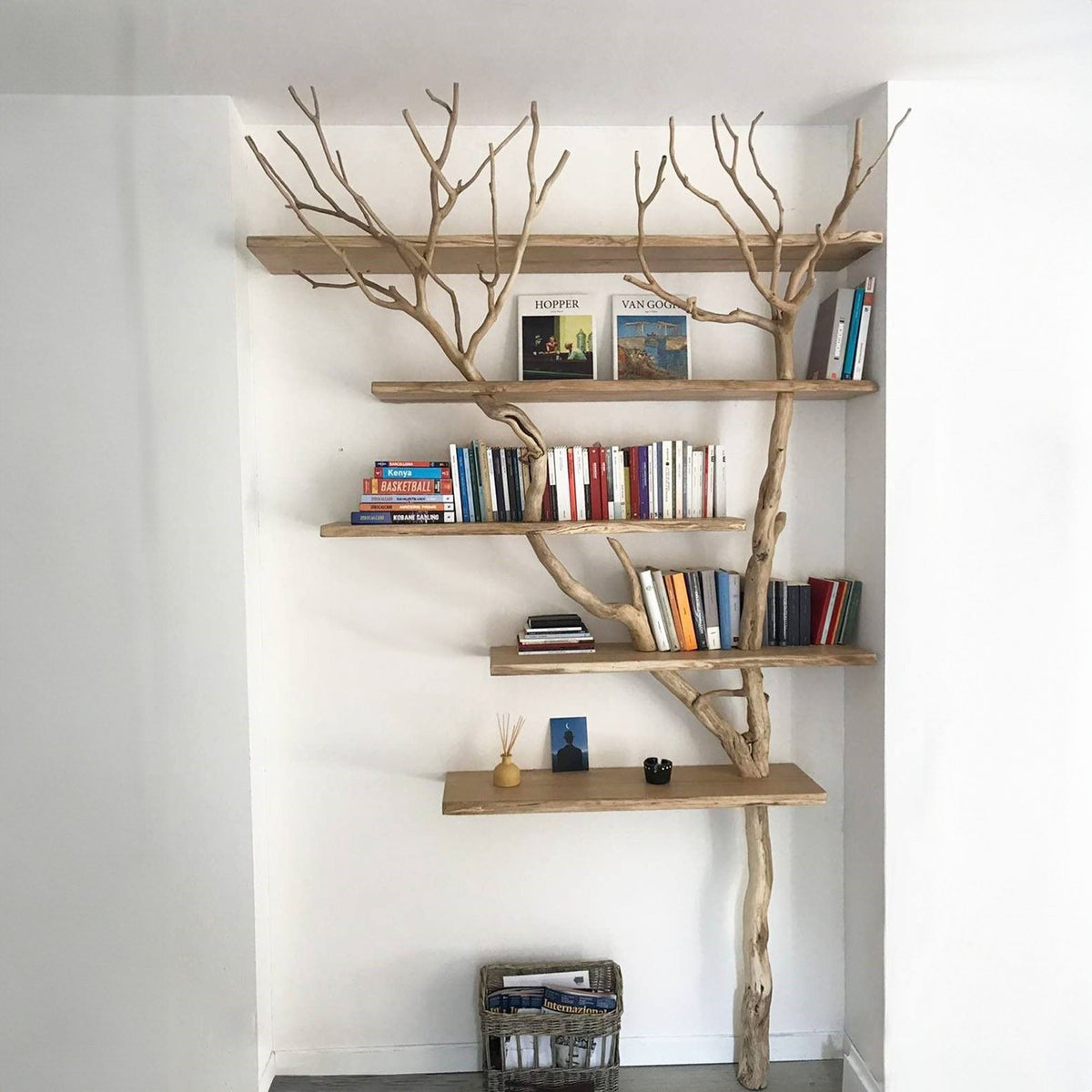 Tree Branch Floating Corner Shelf Solid for Book Lover Gift, solid wood, built to order