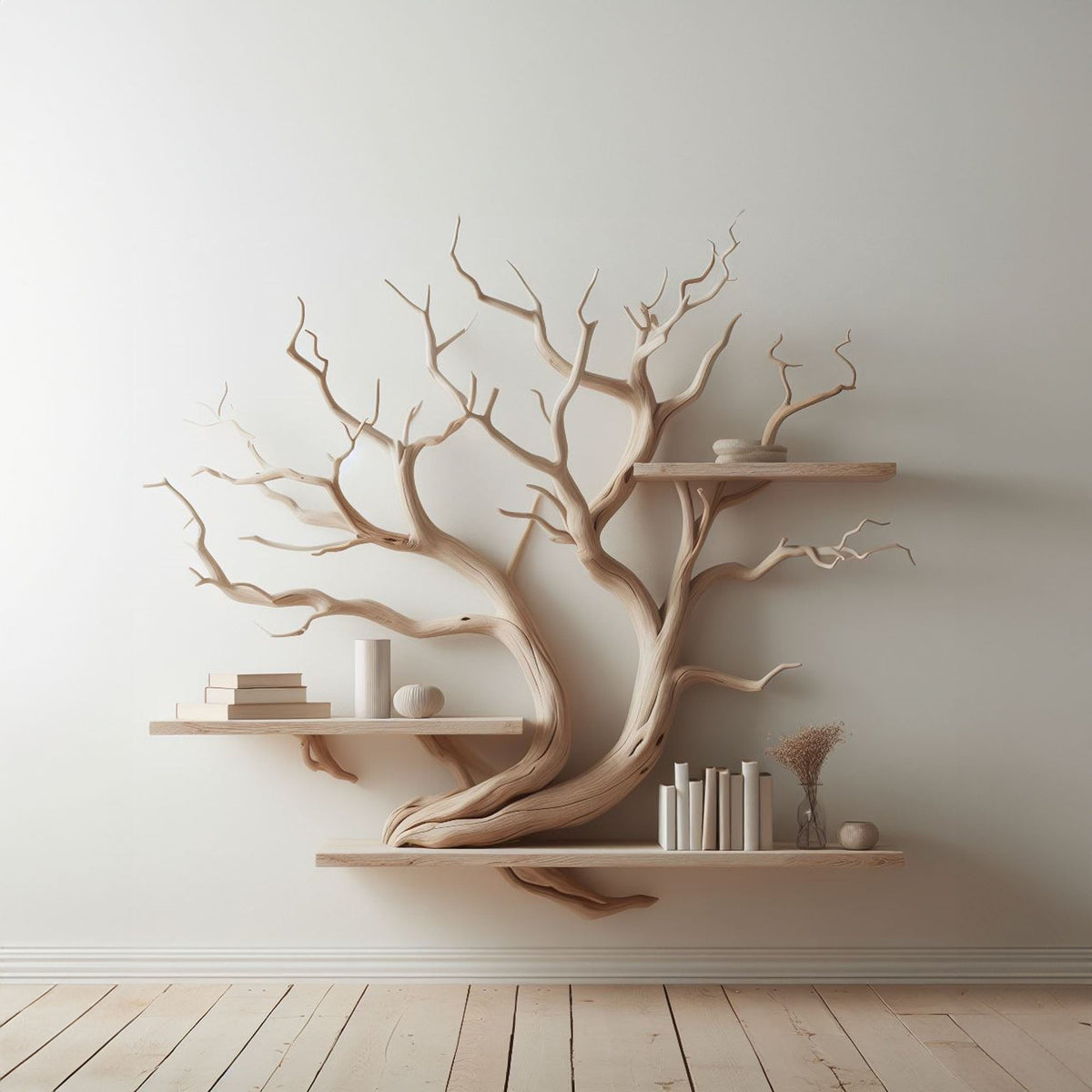 Artistic Tree Branch Floating Shelf Driftwood Art Decor, solid wood, built to order