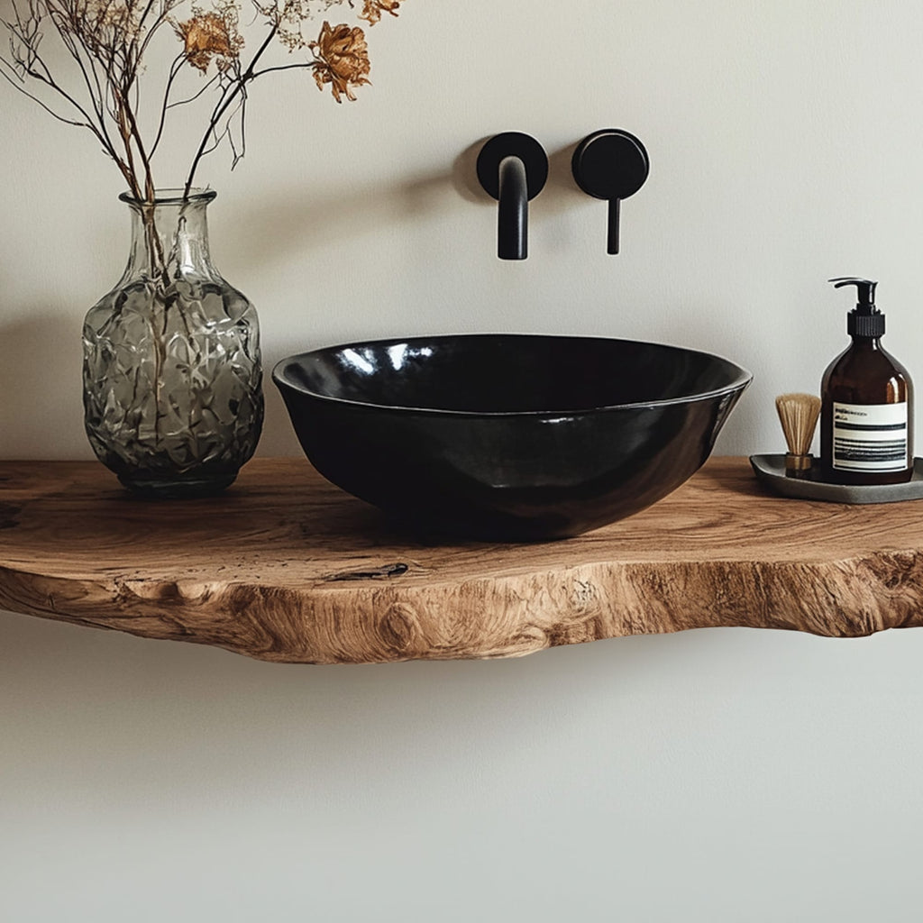 Handcrafted Live Edge Bathroom Vanity Shelf, solid wood, built to order