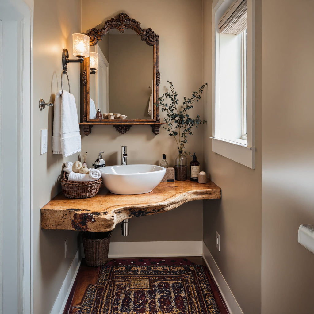 Floating Bathroom Corner Shelf, solid wood, built to order