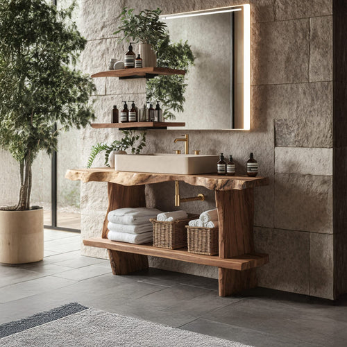 Bathroom Furniture Rustic Vanity with Live Edge Top, solid wood, built to order