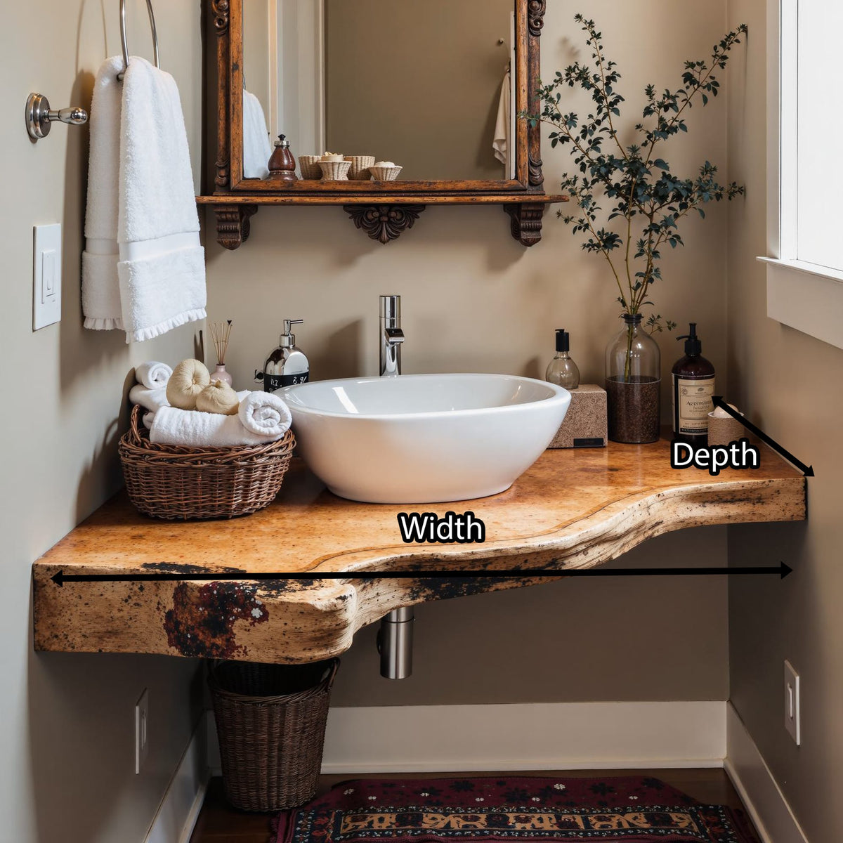 Floating Bathroom Corner Shelf, solid wood, built to order