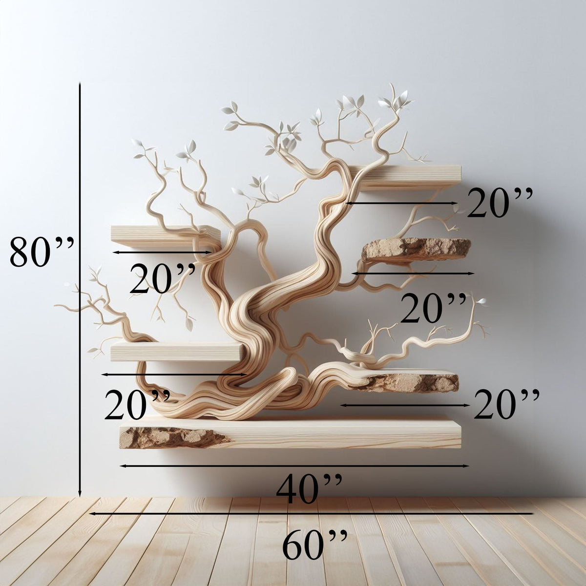Tree Branch Shelf Live Edge Floating Driftwood Shelf, solid wood, built to order