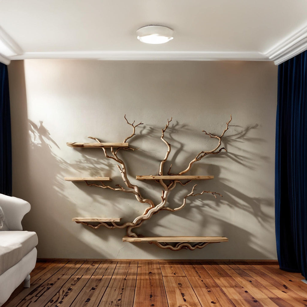 Tree Bookshelf Floating Shelves Driftwood Branch, solid wood, built to order