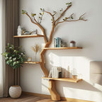 Custom Tree Branch Floating Shelves Bookcase, solid wood, built to order
