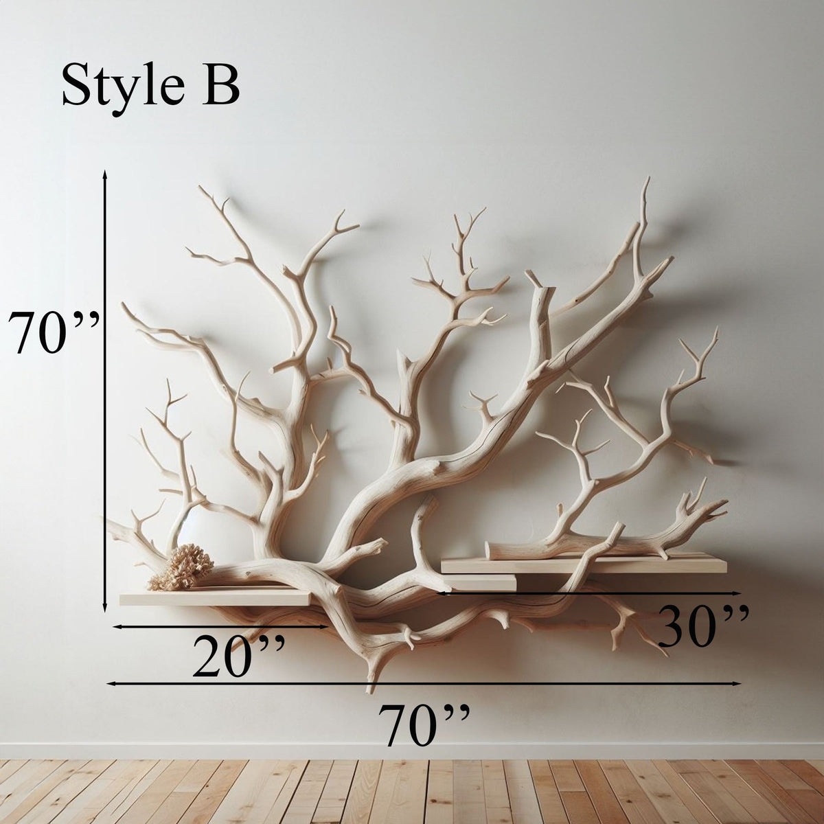 Artistic Tree Branch Floating Shelf Driftwood Art Decor, solid wood, built to order
