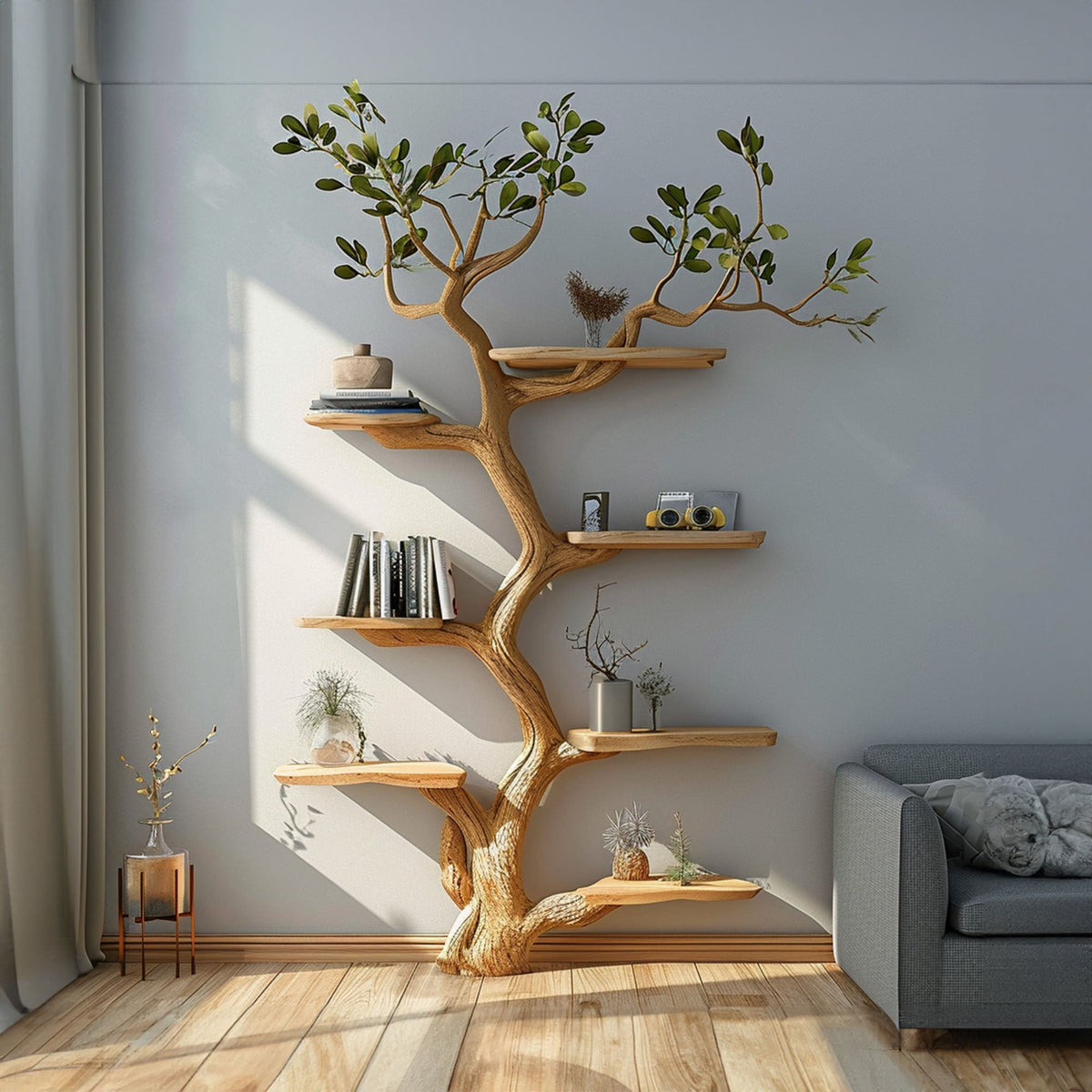 Artistic Wild Mulberry Tree Bookshelf Wall Decor, solid wood, built to order