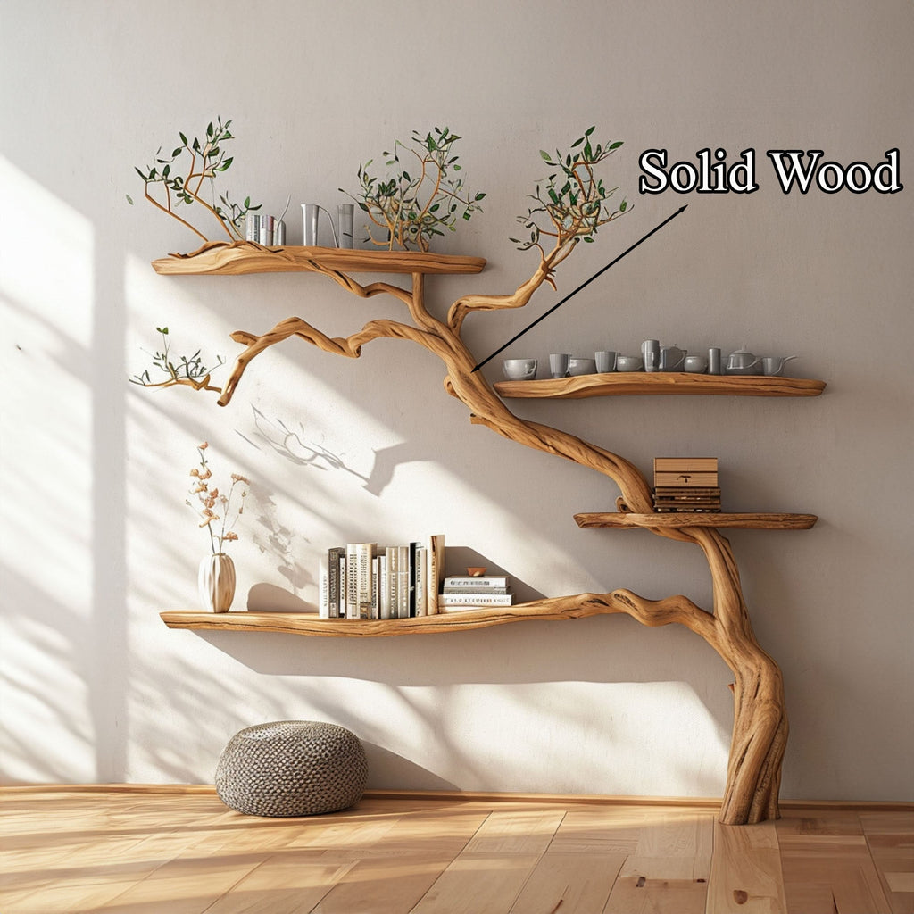 Tree Branch Floating Shelves Montessori Wall Mount Bookshelf, solid wood, built to order