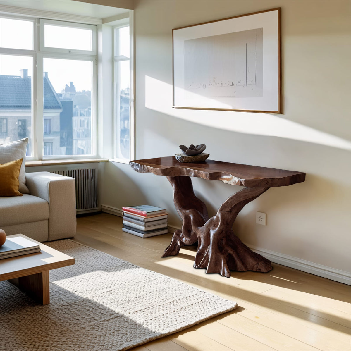 Mid Century Live Edge Sofa Console Table