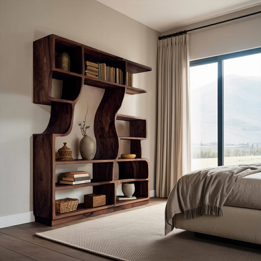 Artisan Carved Bookshelf, solid wood, built to order