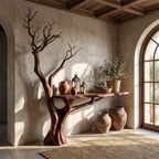 Rustic Console Table Sculpted Tree Hallway Entrance, solid wood, built to order