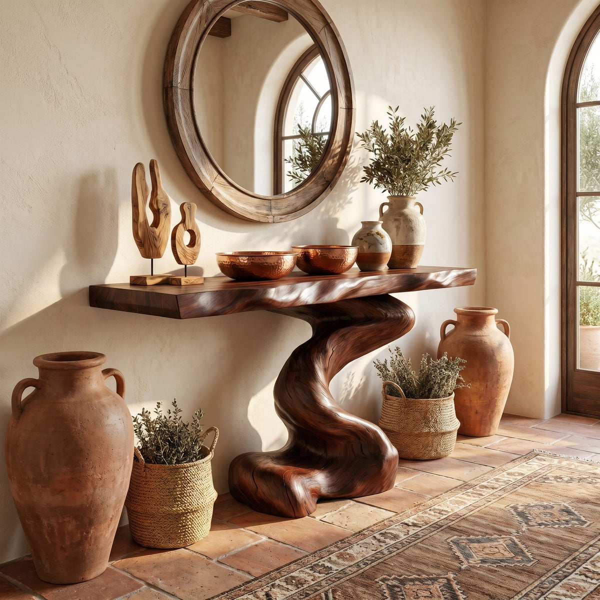 Mid Century Sculptural Slab Console Table