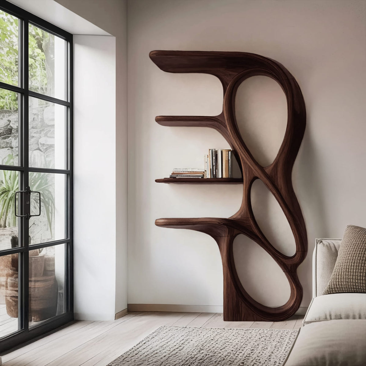 Contemporary Art Bookshelf, solid wood, built to order