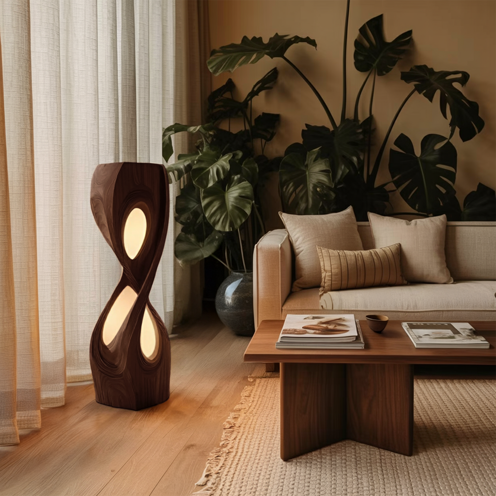 Organic Sculptural Twisted Floor Lamp, solid wood, built to order, view 7