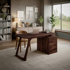 Contemporary Live Edge Office Desk with Storage Cabinet, solid wood, built to order