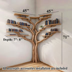 Tree Floating Corner Bookshelf with Corner Bench Lshaped, solid wood, built to order