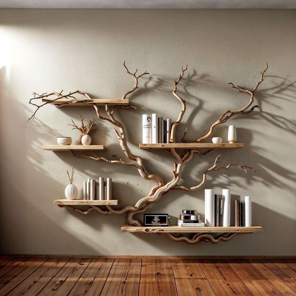 Tree Bookshelf Floating Shelves Driftwood Branch, solid wood, built to order