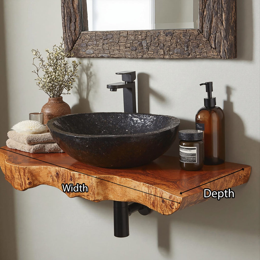 Floating Edge Bathroom Wood Shelf, solid wood, built to order