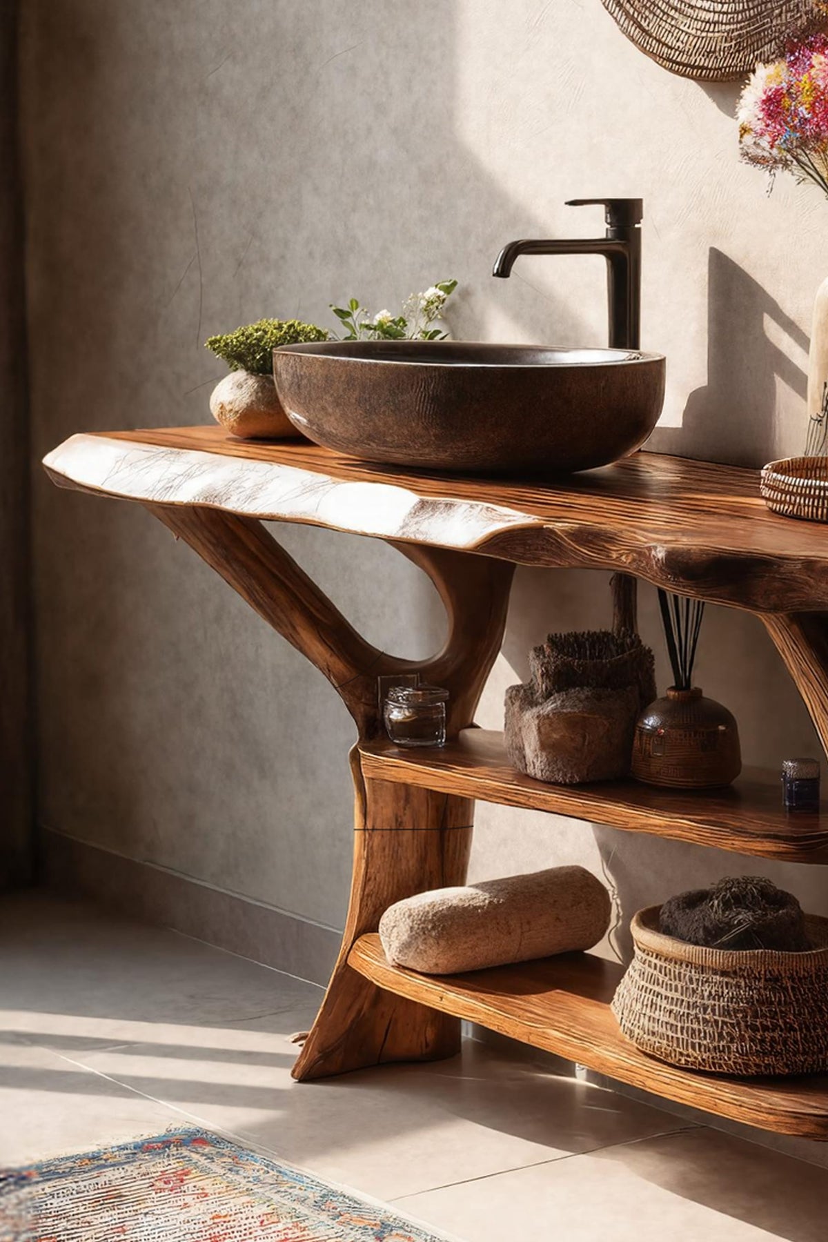 Mid Century Solid Bathroom Vanity, solid wood, built to order