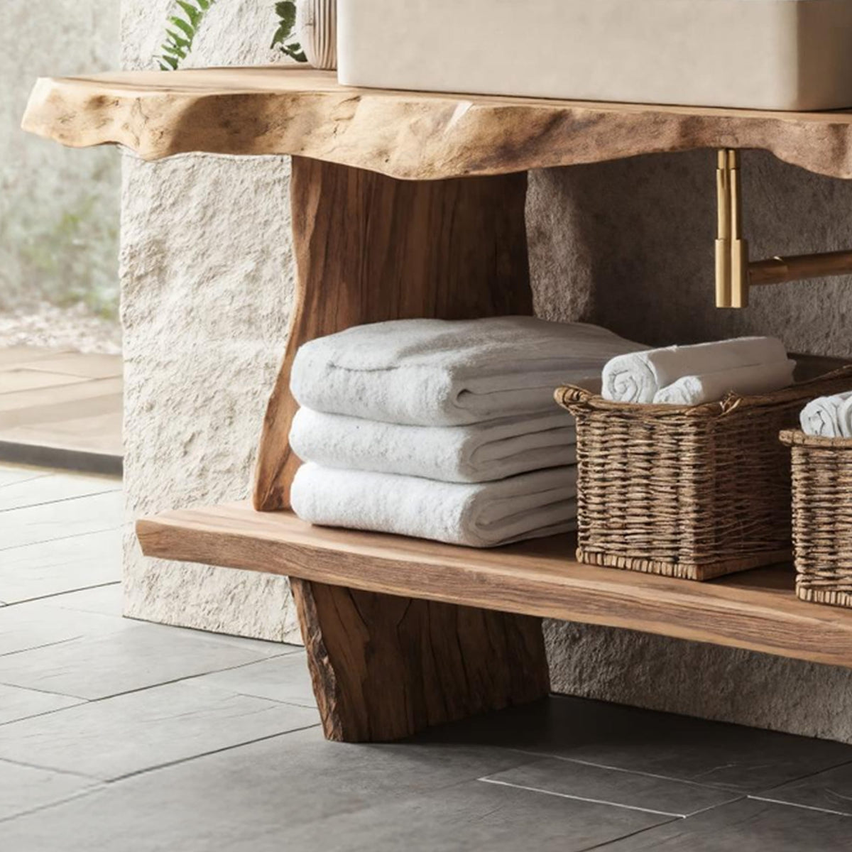 Bathroom Furniture Rustic Vanity with Live Edge Top, solid wood, built to order