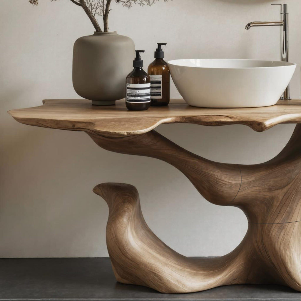 Mid Century Live Edge Vanity, solid wood, built to order