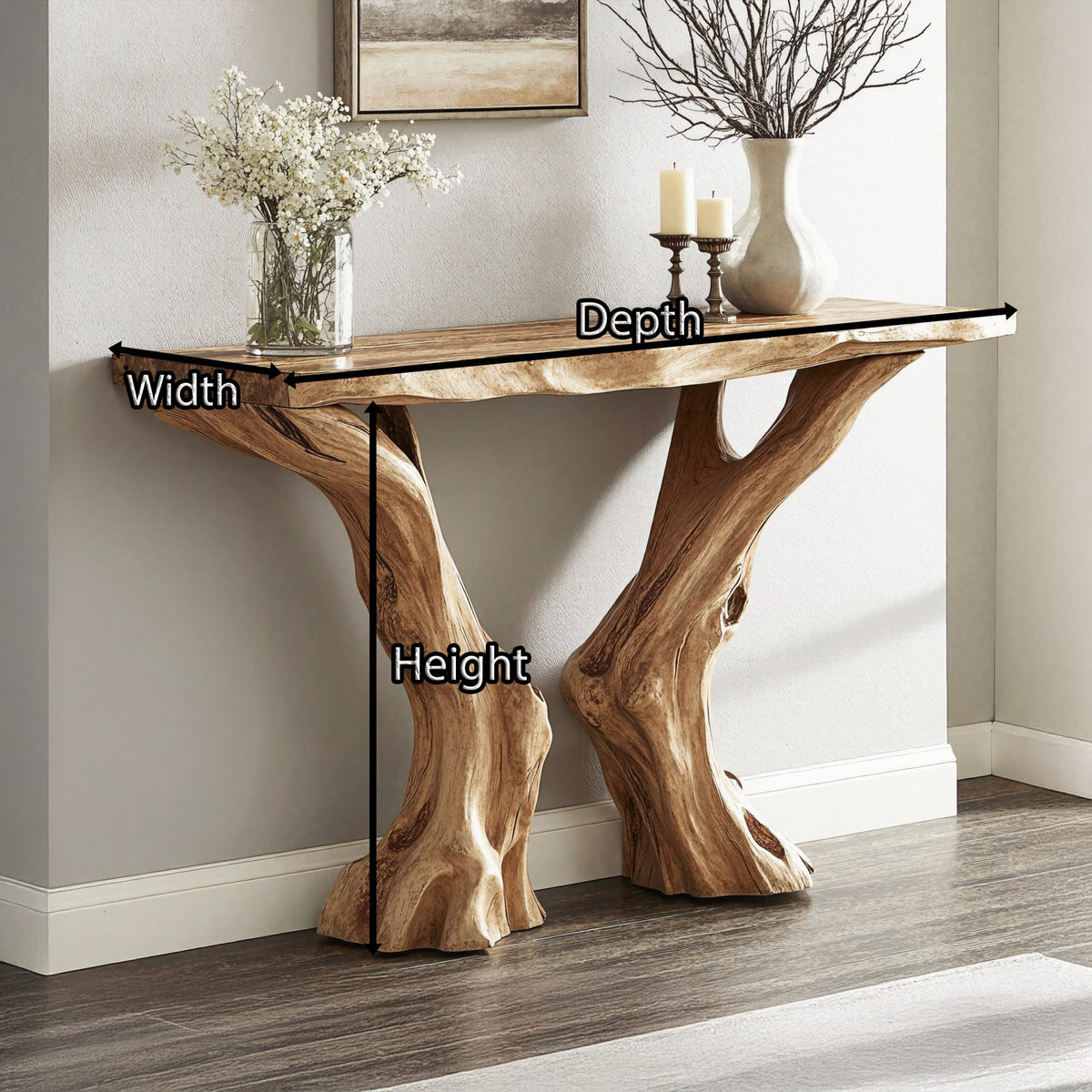 Live Edge Rustic Console Table, solid wood, built to order