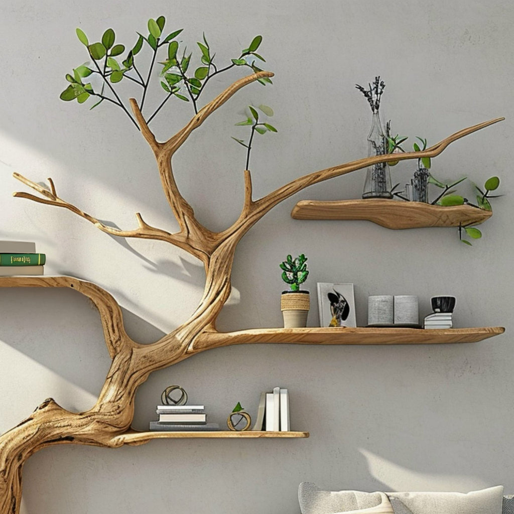 Tree Branch Floating Shelf Driftwood Bookshelf, solid wood, built to order