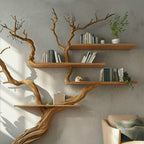 Tree Branch Shelf Wall Mount Bookshelf, solid wood, built to order