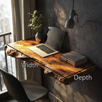 Mid Century Solid Floating Desk, solid wood, built to order