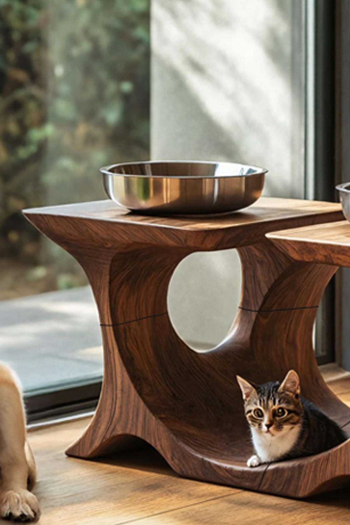 Mid Century Pet Feeding Stand, solid wood, built to order