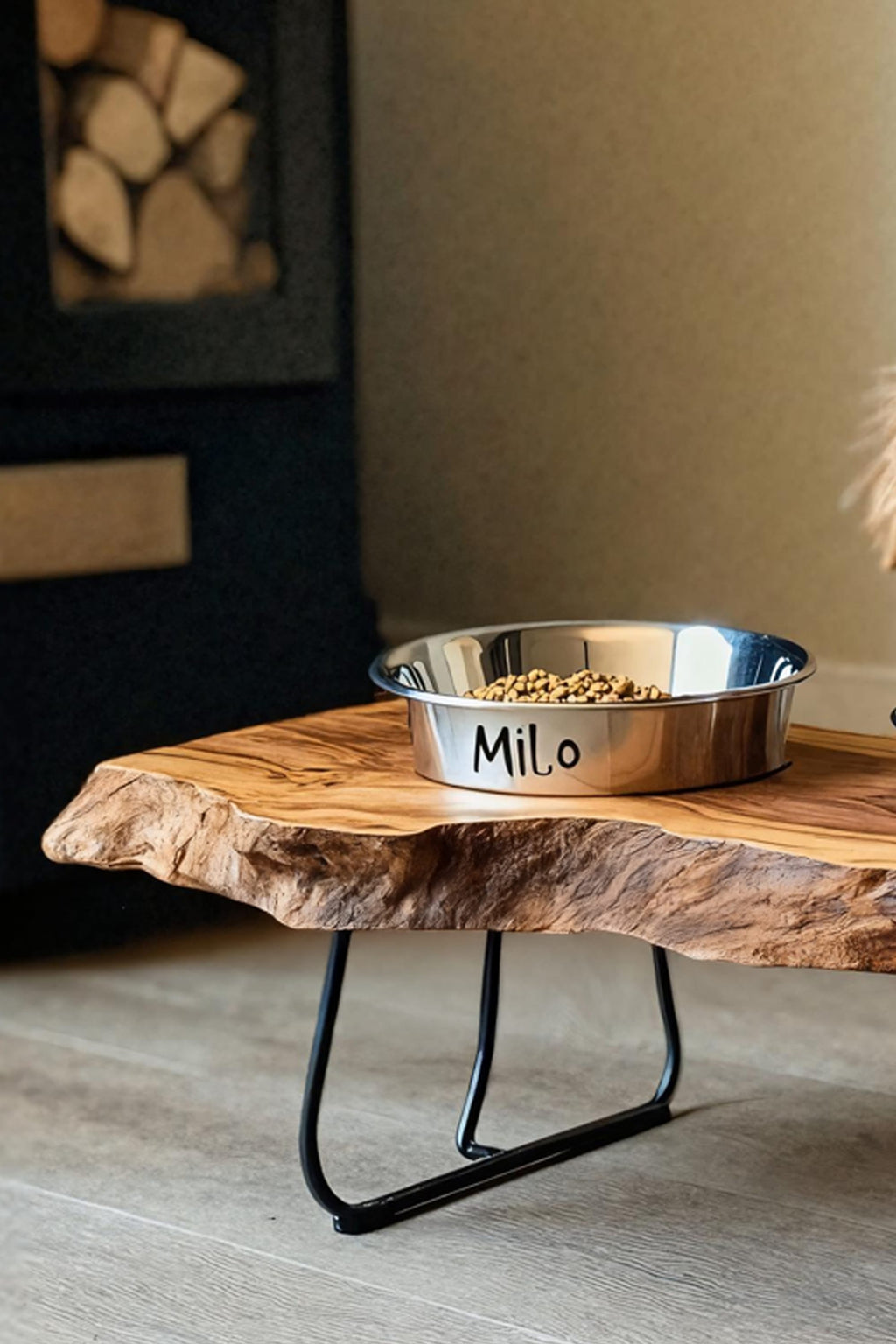 Farmhouse Feeding Stand with Bowl for Small Dogs, solid wood, built to order