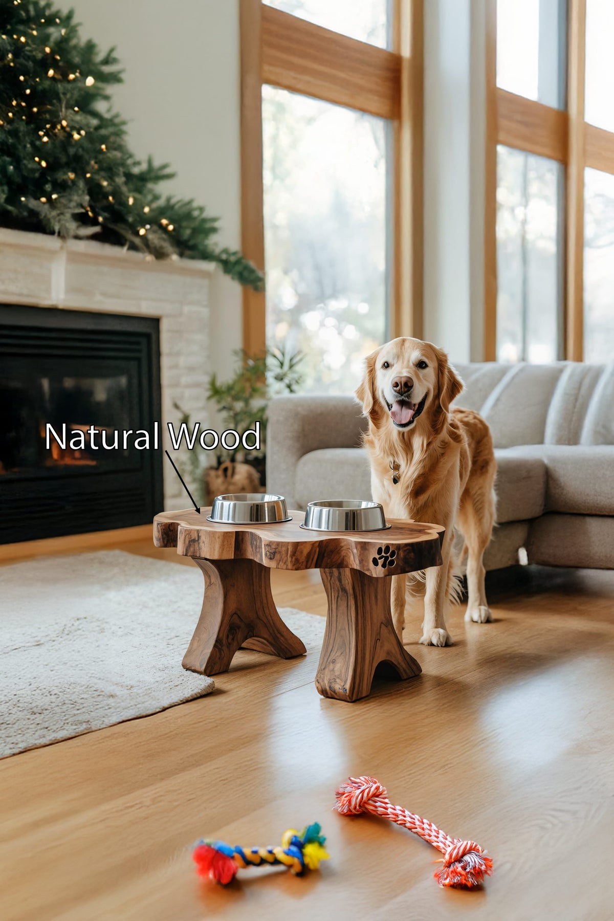 Handmade Pet Food Stand with Dog Bowl, solid wood, built to order