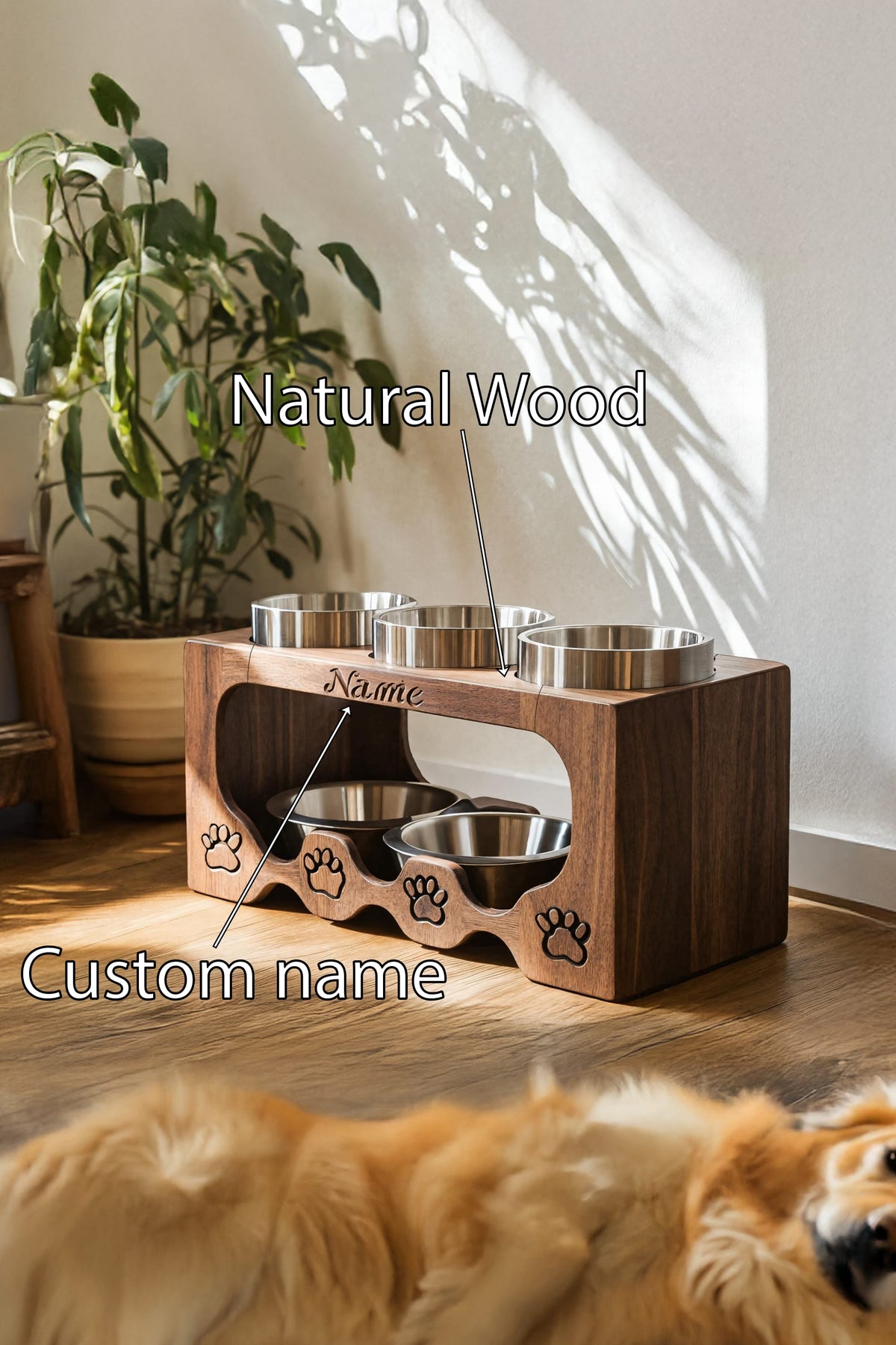 Handcrafted Elevated Pet Food Stand for Dogs, solid wood, built to order