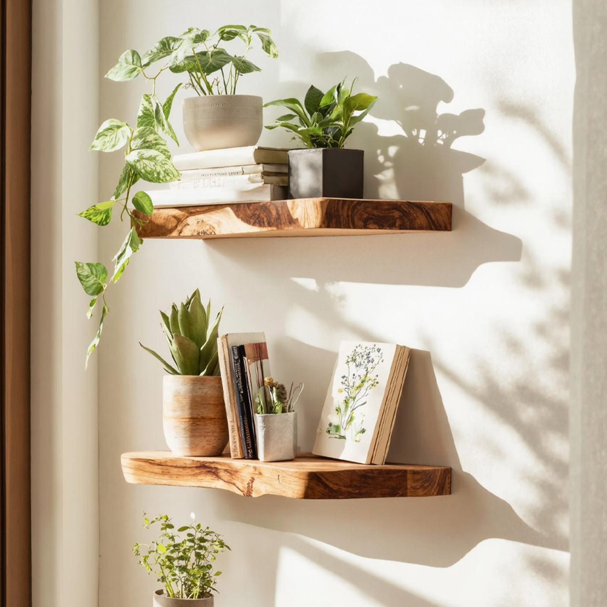 Live Edge Mounted Storage Floating Shelf