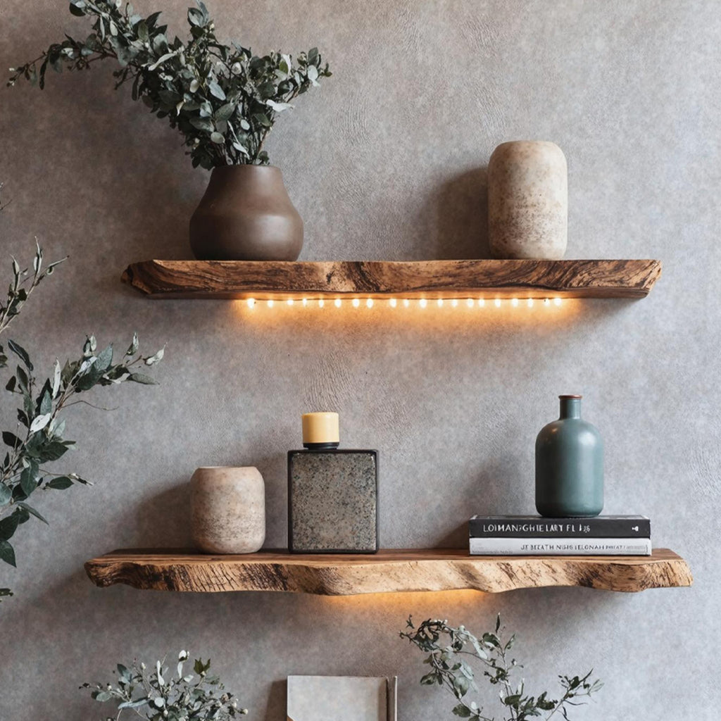 Live Edge Solid Storage Floating Shelf