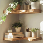 Mid Century Live Edge Corner Shelf, solid wood, built to order