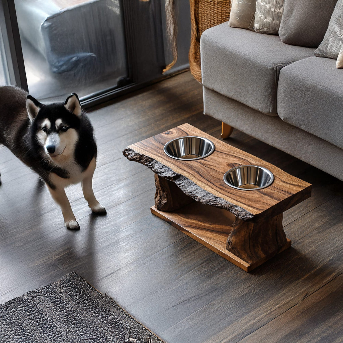 Farmhouse Dog Feeding Stand Kitchen Decor, solid wood, built to order