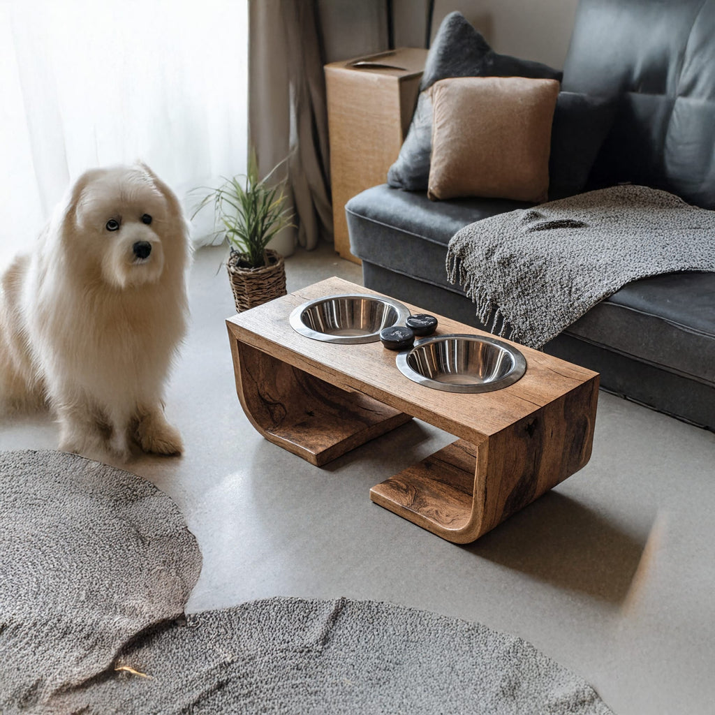 Mid Century Dog Bowl Stand, solid wood, built to order