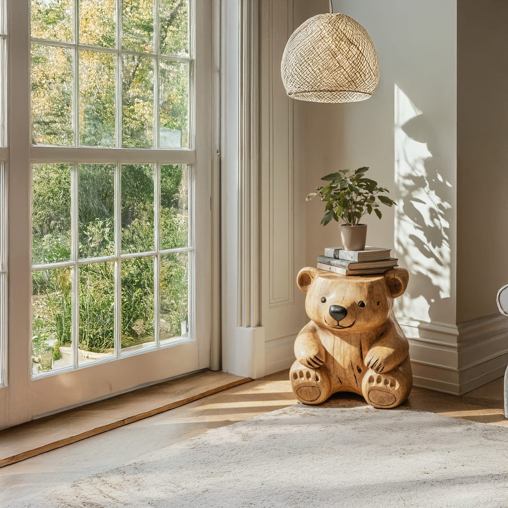 Handmade Bear End Table Side Table, solid wood, built to order