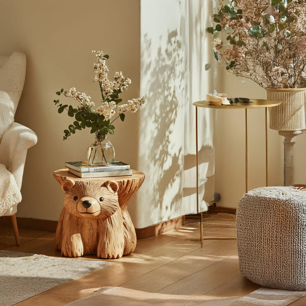 Rustic Bear End Table Side Table, solid wood, built to order