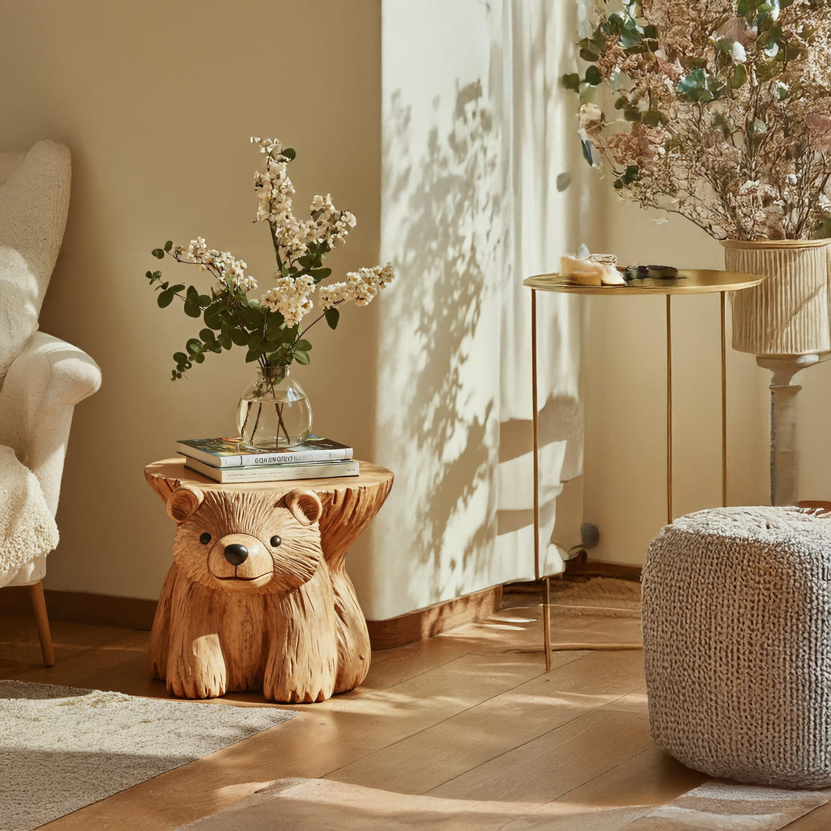 Rustic Bear End Table Side Table, solid wood, built to order
