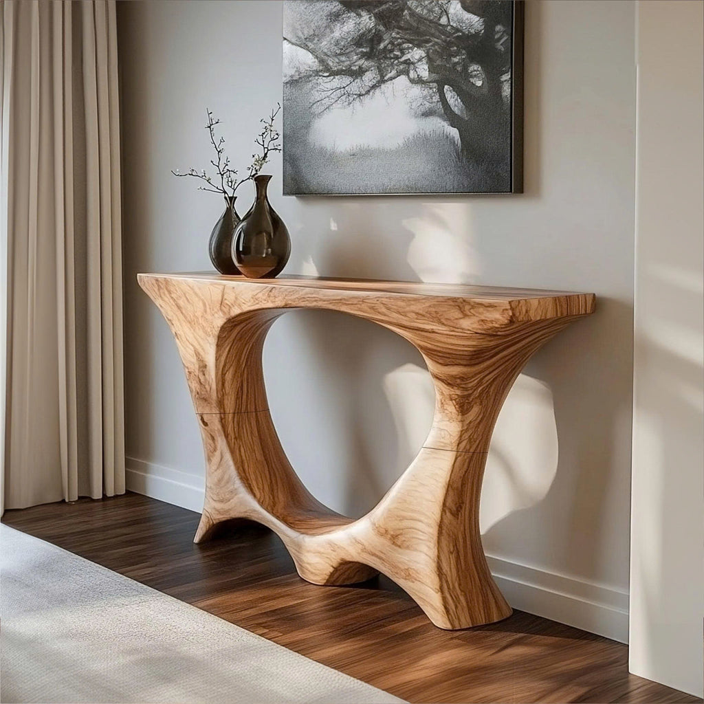 Mid Century Entry Table Handcrafted Curved Leg Hallway Opening, solid wood, built to order