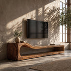 Organic TV Cabinet with Sculptural Wave Wood Base and Media Console, solid wood, built to order