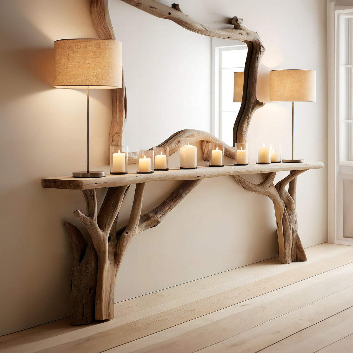 Decorative Wooden Floating Edge Entryway Table, solid wood, built to order